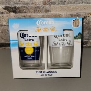 Corona Extra Blue and Yellow Pint Glass Set Of Two